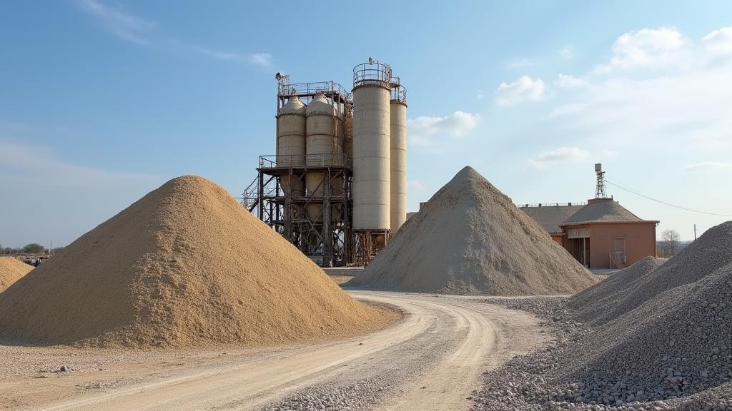 Песок и щебень около бетонного завода